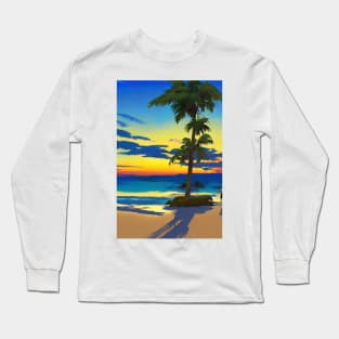 Summer Sunset Palm Tree Beach Ocean Art Long Sleeve T-Shirt